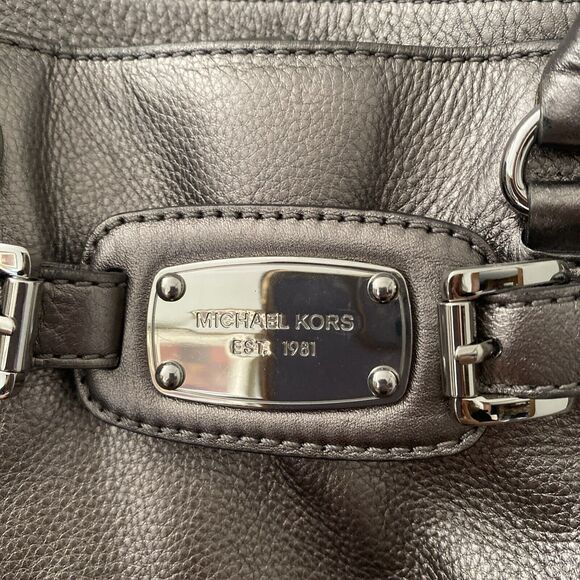 Michael Kors Hamilton Gray Leather/Silver Hardware Satchel Crossbody Handbag - Picture 5 of 14